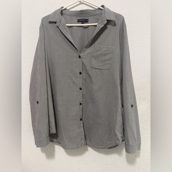 Lafayette 148 Women's White and Gray Striped Button-Up Shirt Blouse Size XL - Picture 1 of 10